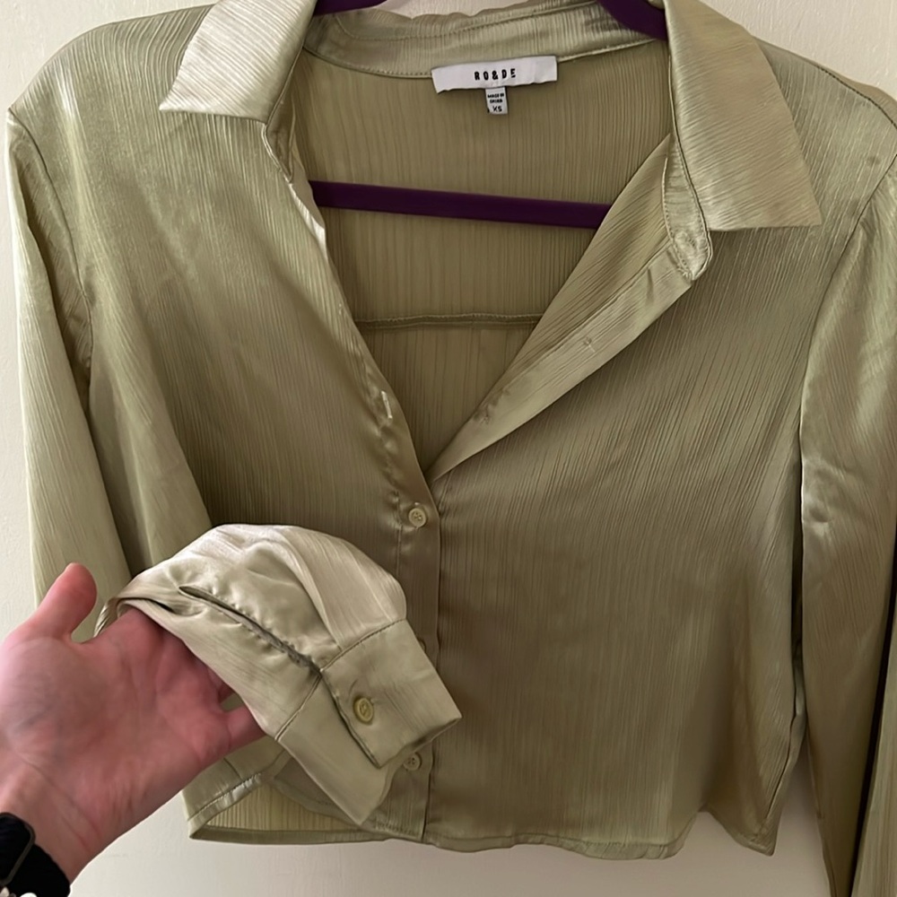 Light green crop button up shirt